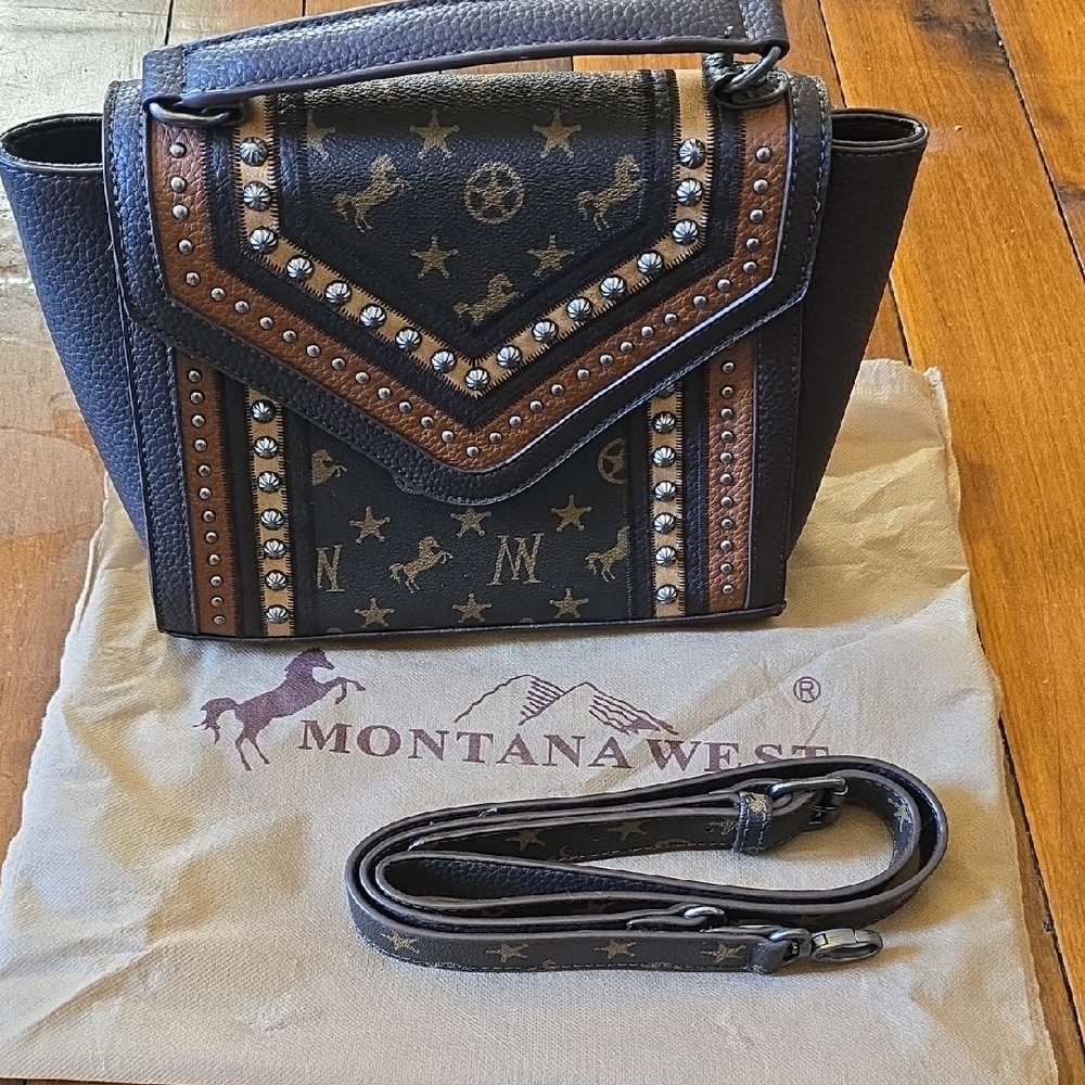 Montana West Brown Studded Satchel
